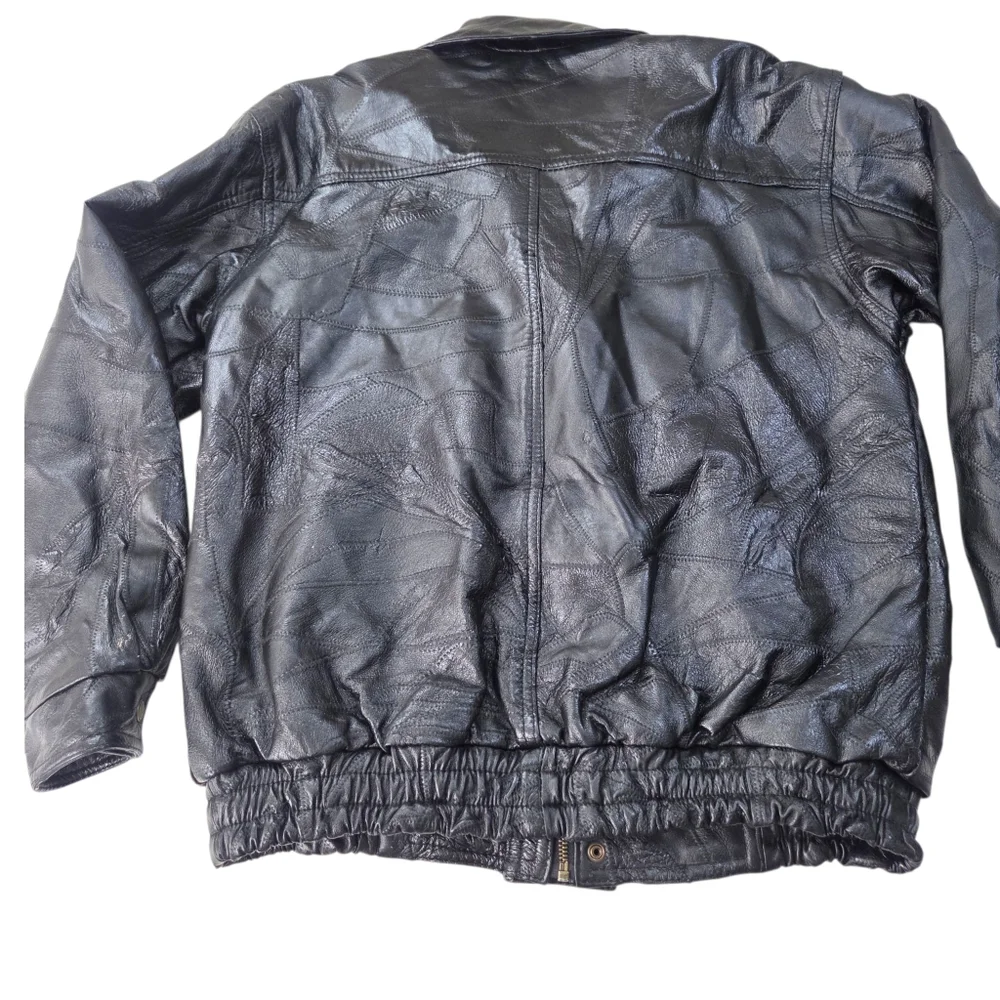 Vintage Patchwork Leather Bomber Jacker Mens Large Black 90s Heavyweight